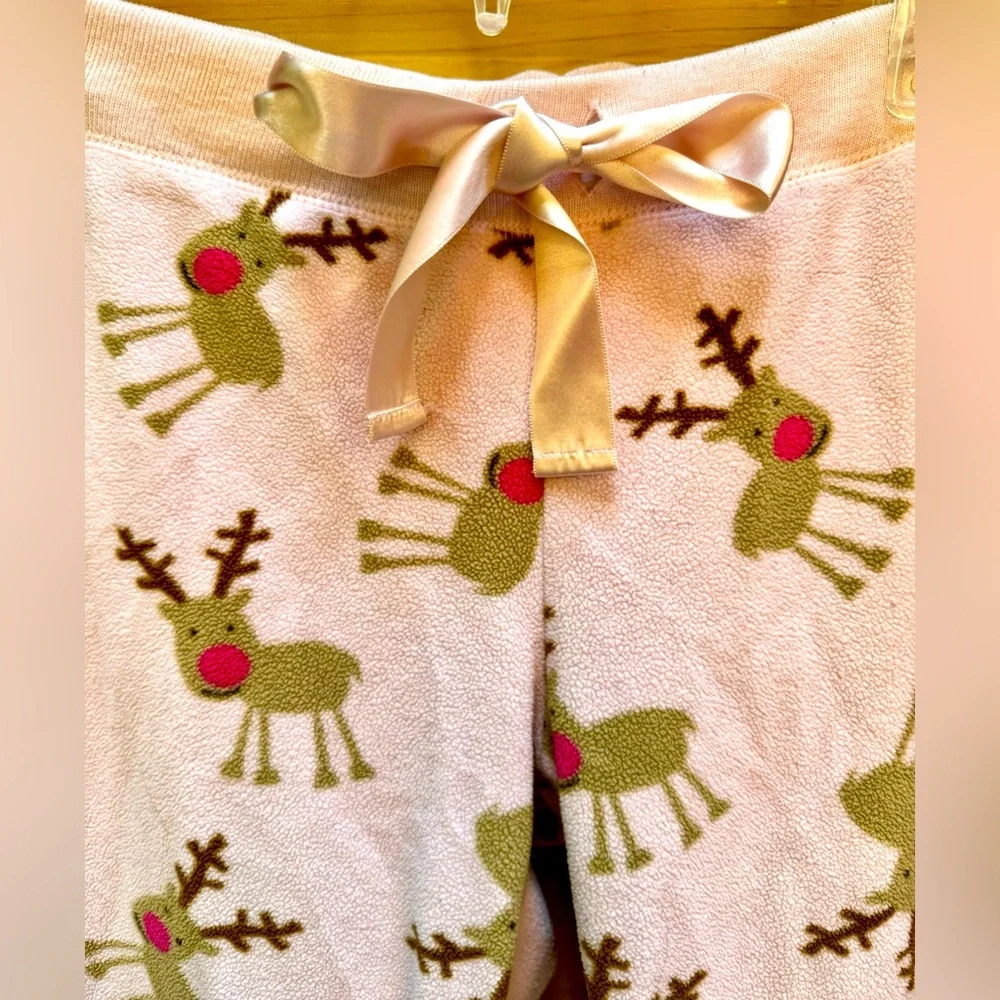 OLD NAVY Pink fleece Rudolph pants with satin ribbon + bonus Rudolph shirt - Picture 3 of 6